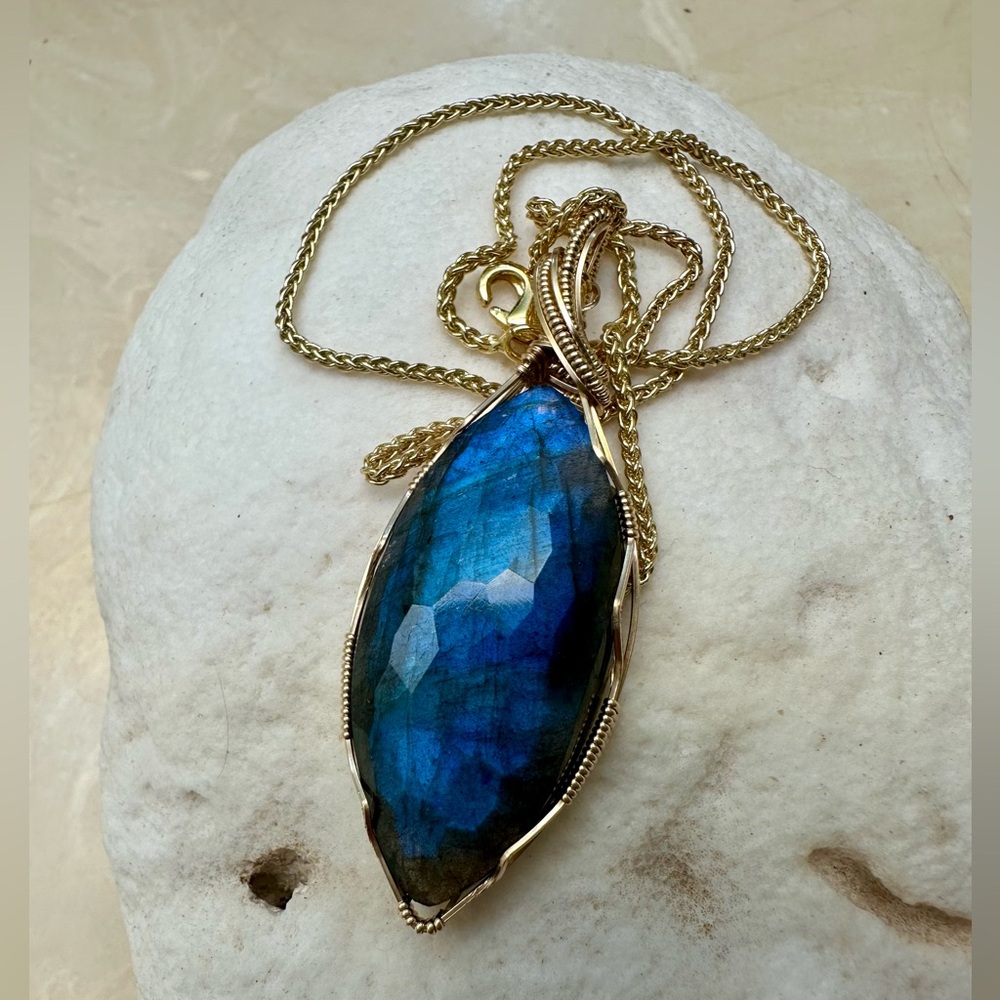 14k Gold Filled Faceted Labradorite Statement Necklace with 18 inch GF Chain